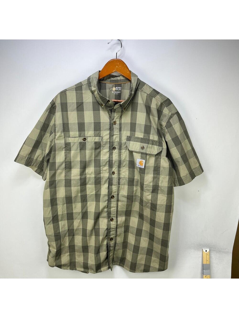 Vintage Carhartt Force Khaki Plaid Button Up Work Shirt XL